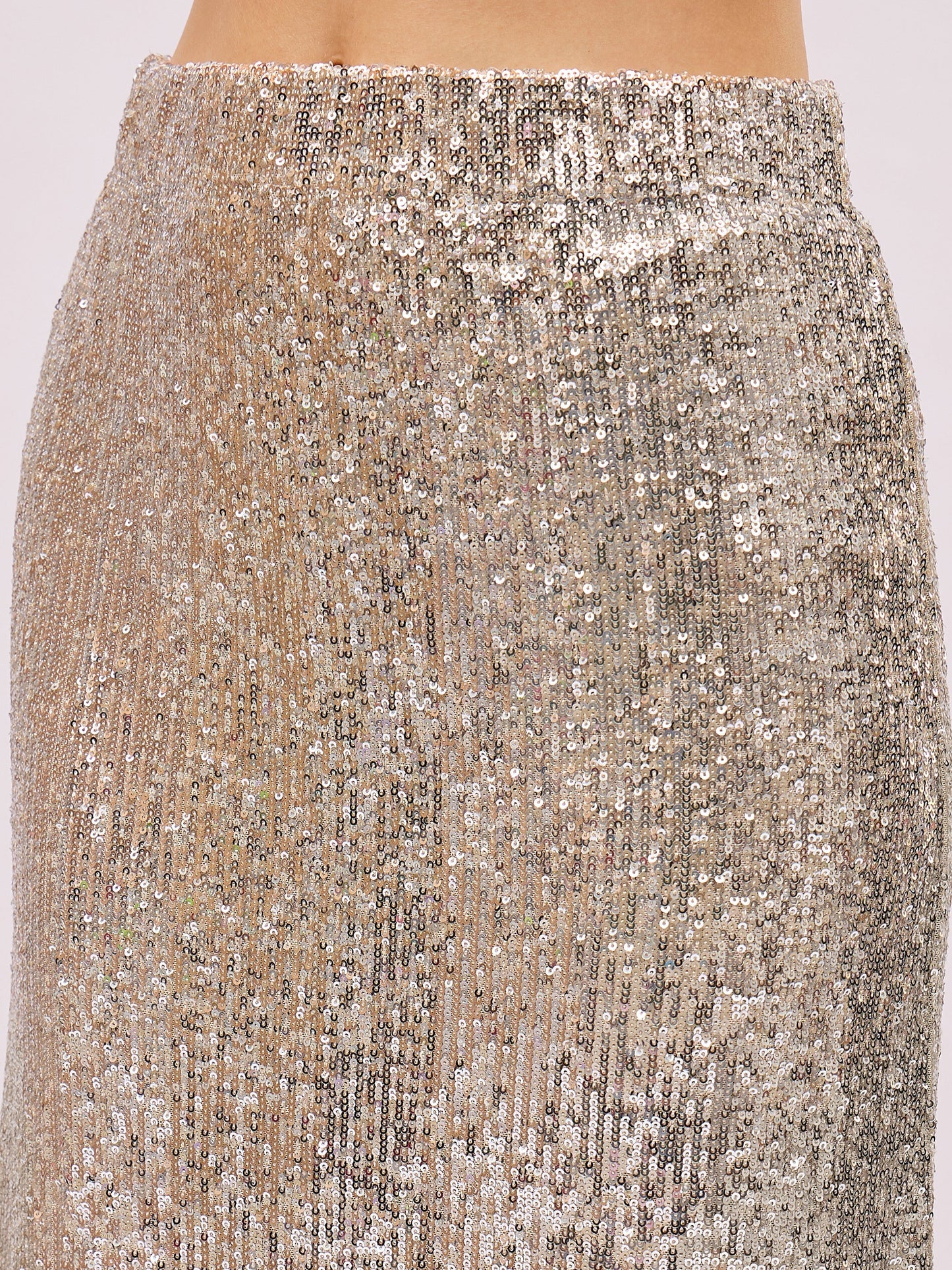 Women Silver Sequin Side Slit Pencil Skirt