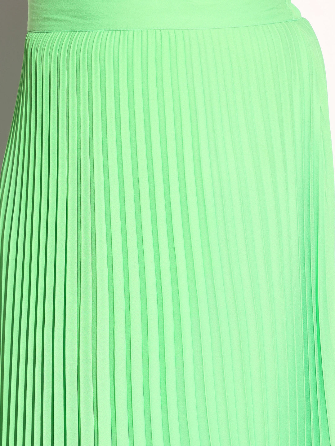 Women Neon Green Accordion Pleated Skirt