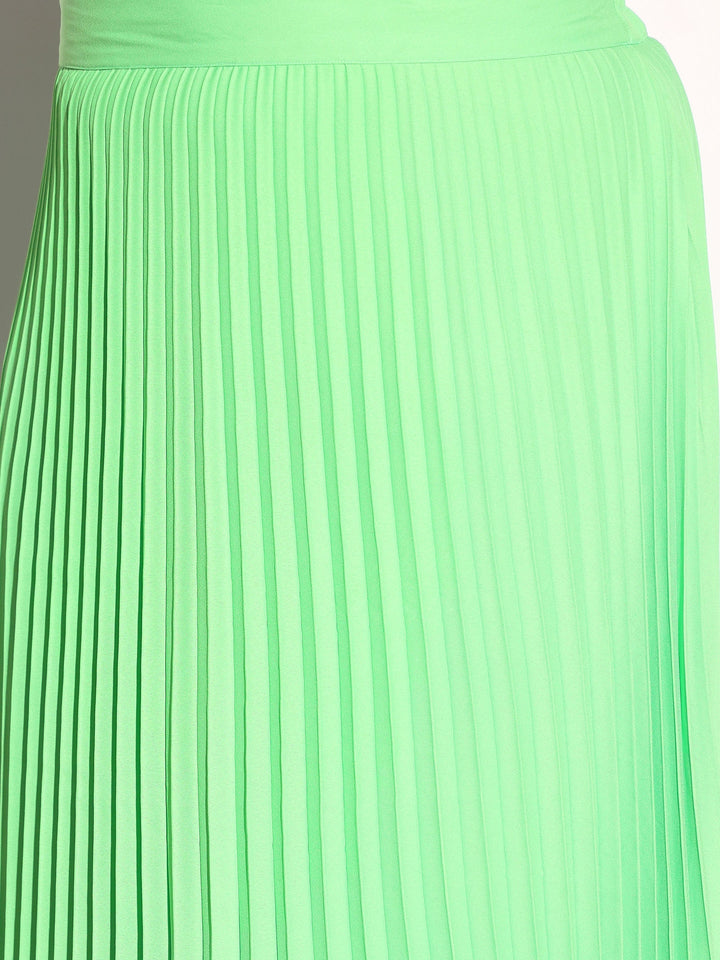 Women Neon Green Accordion Pleated Skirt