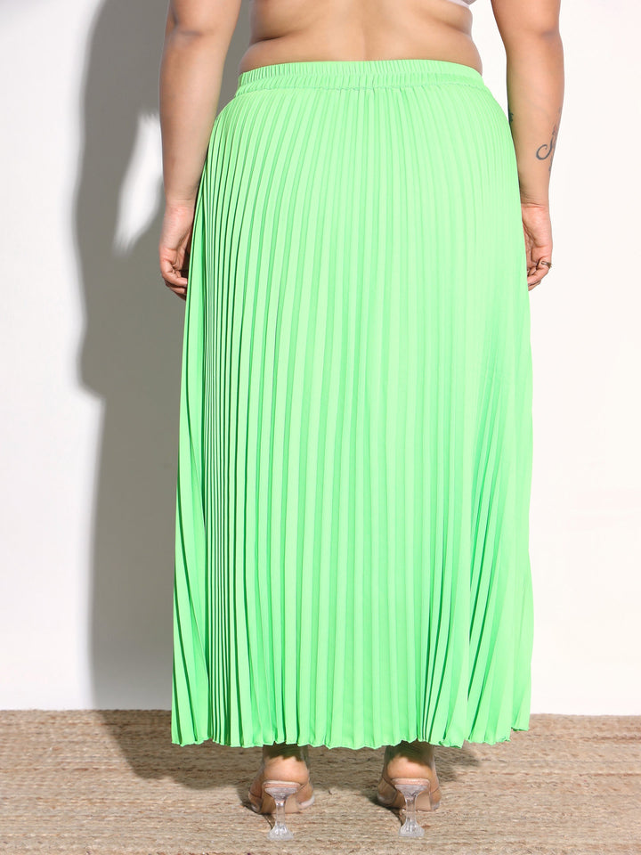 Women Neon Green Accordion Pleated Skirt