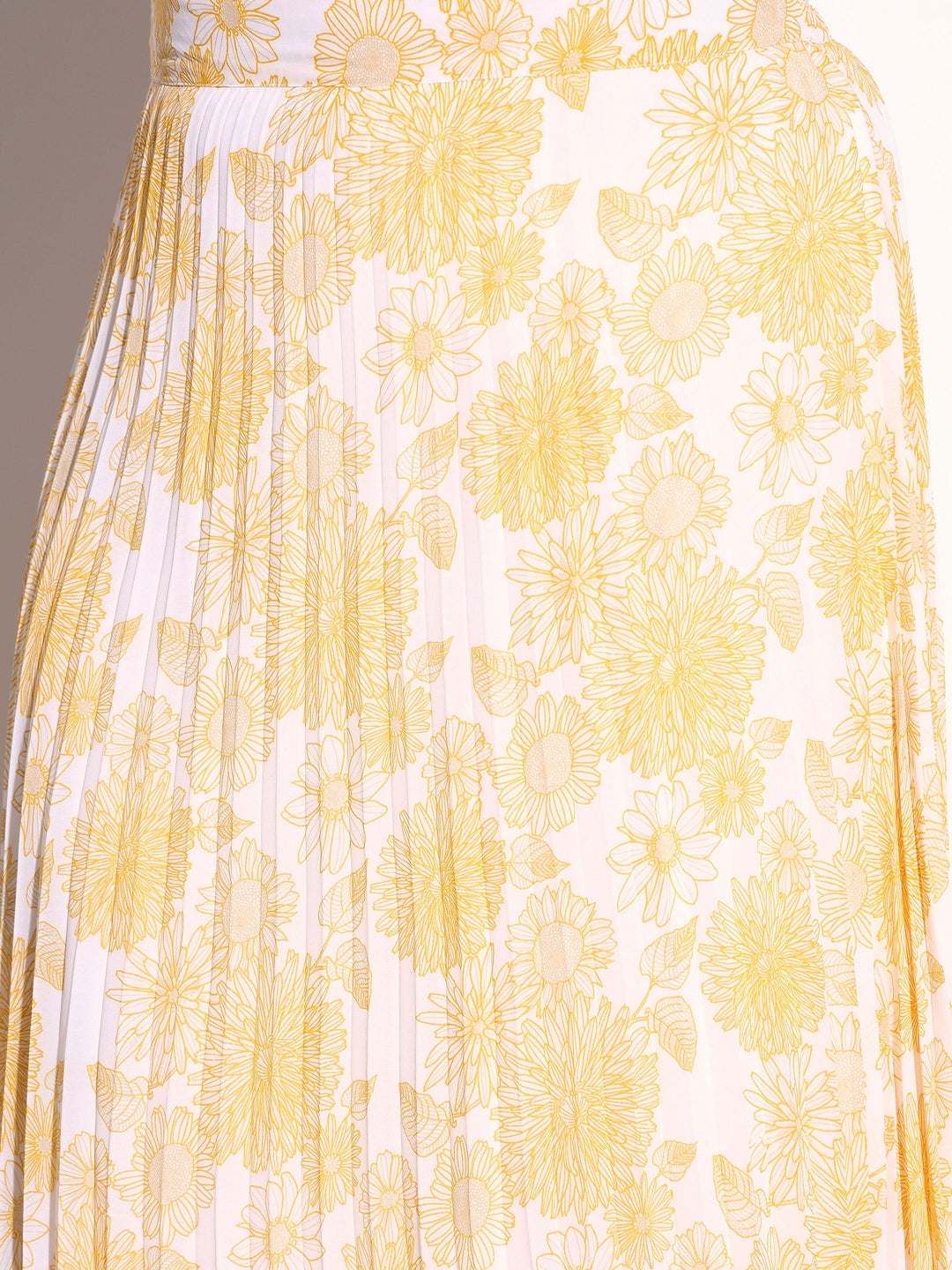 Women Yellow Floral Accordion Pleated Skirt