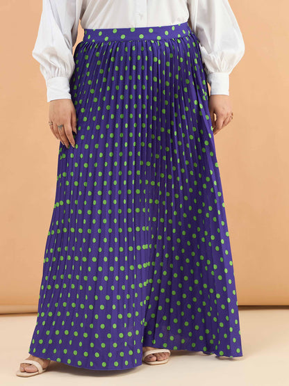 Purple Polka Dot Accordion Pleated Maxi Skirt
