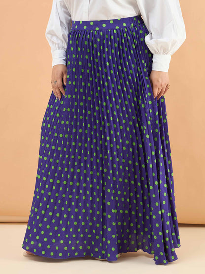 Purple Polka Dot Accordion Pleated Maxi Skirt