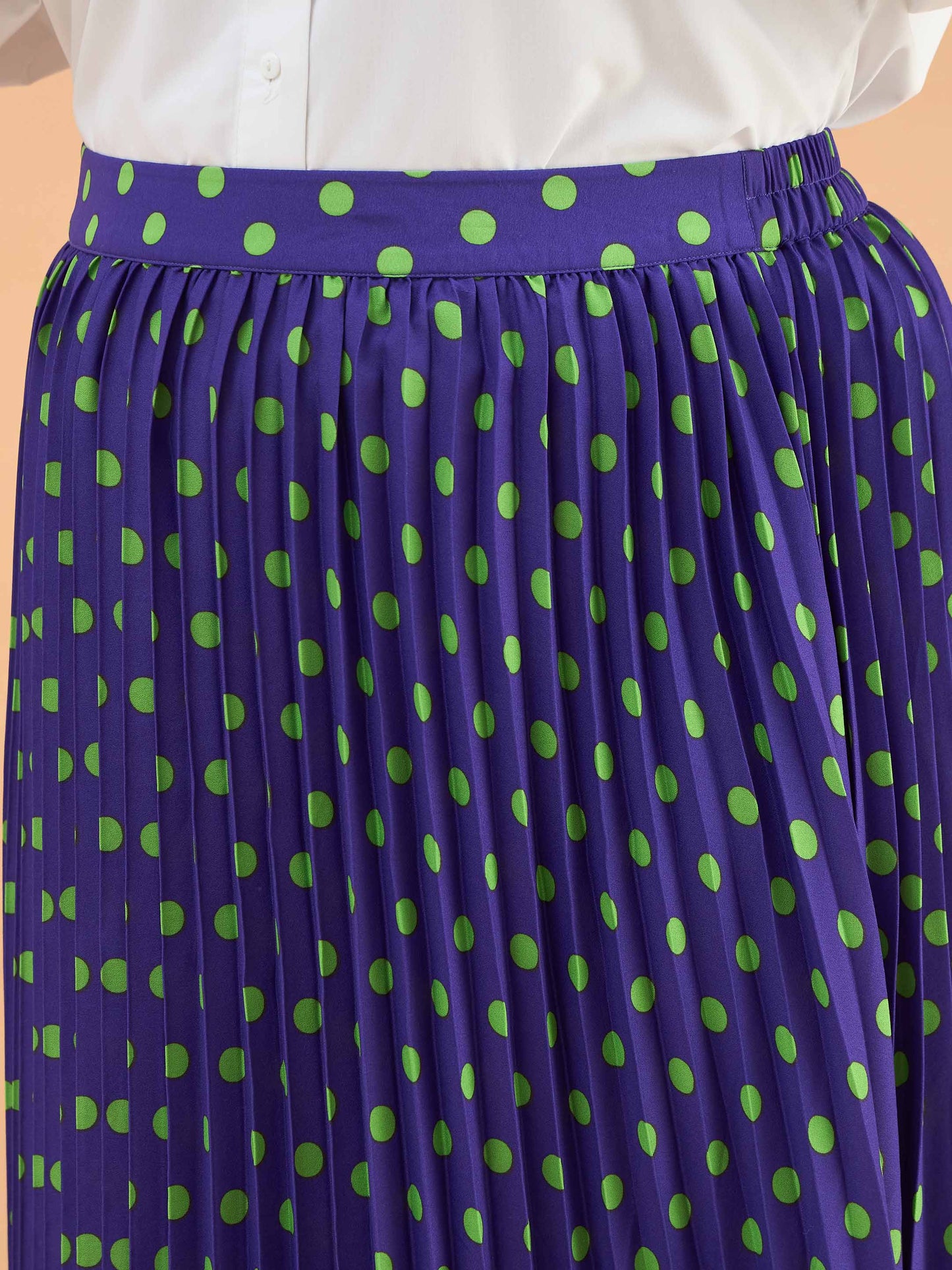 Purple Polka Dot Accordion Pleated Maxi Skirt