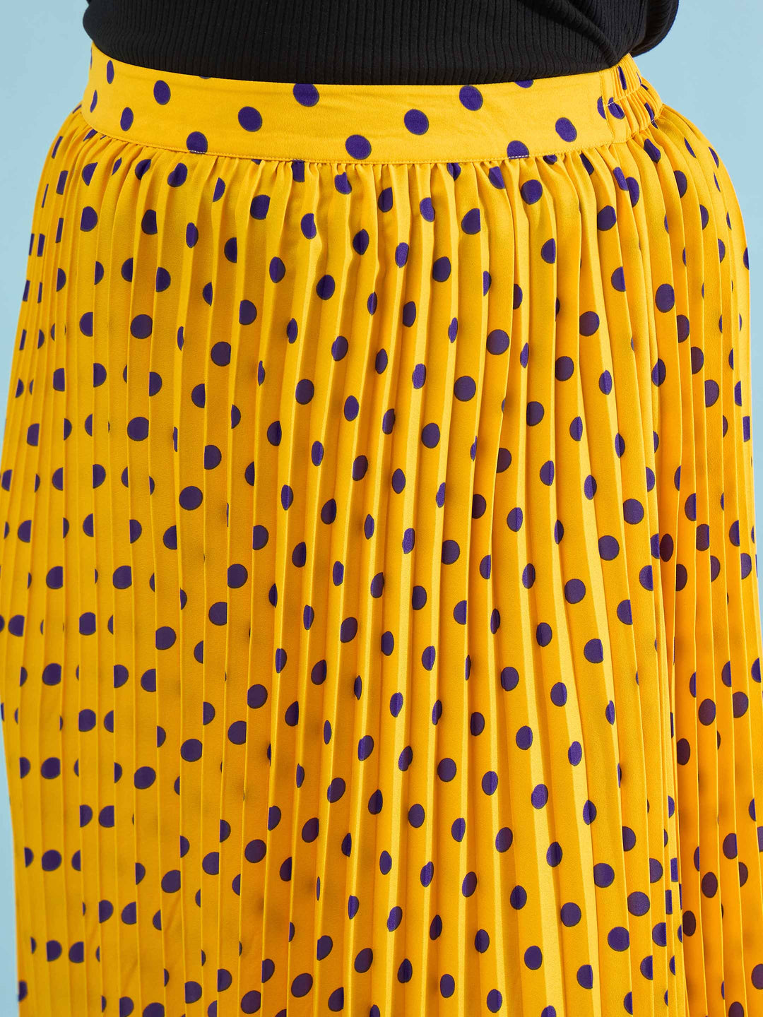 Yellow Polka Dot Accordion Pleated Maxi Skirt