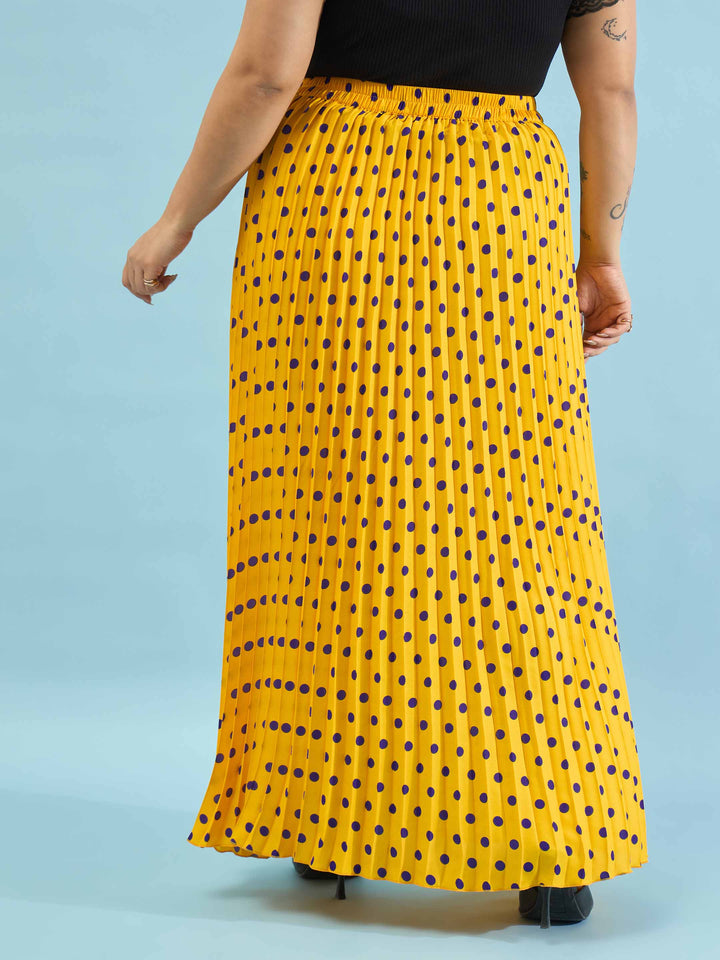 Yellow Polka Dot Accordion Pleated Maxi Skirt