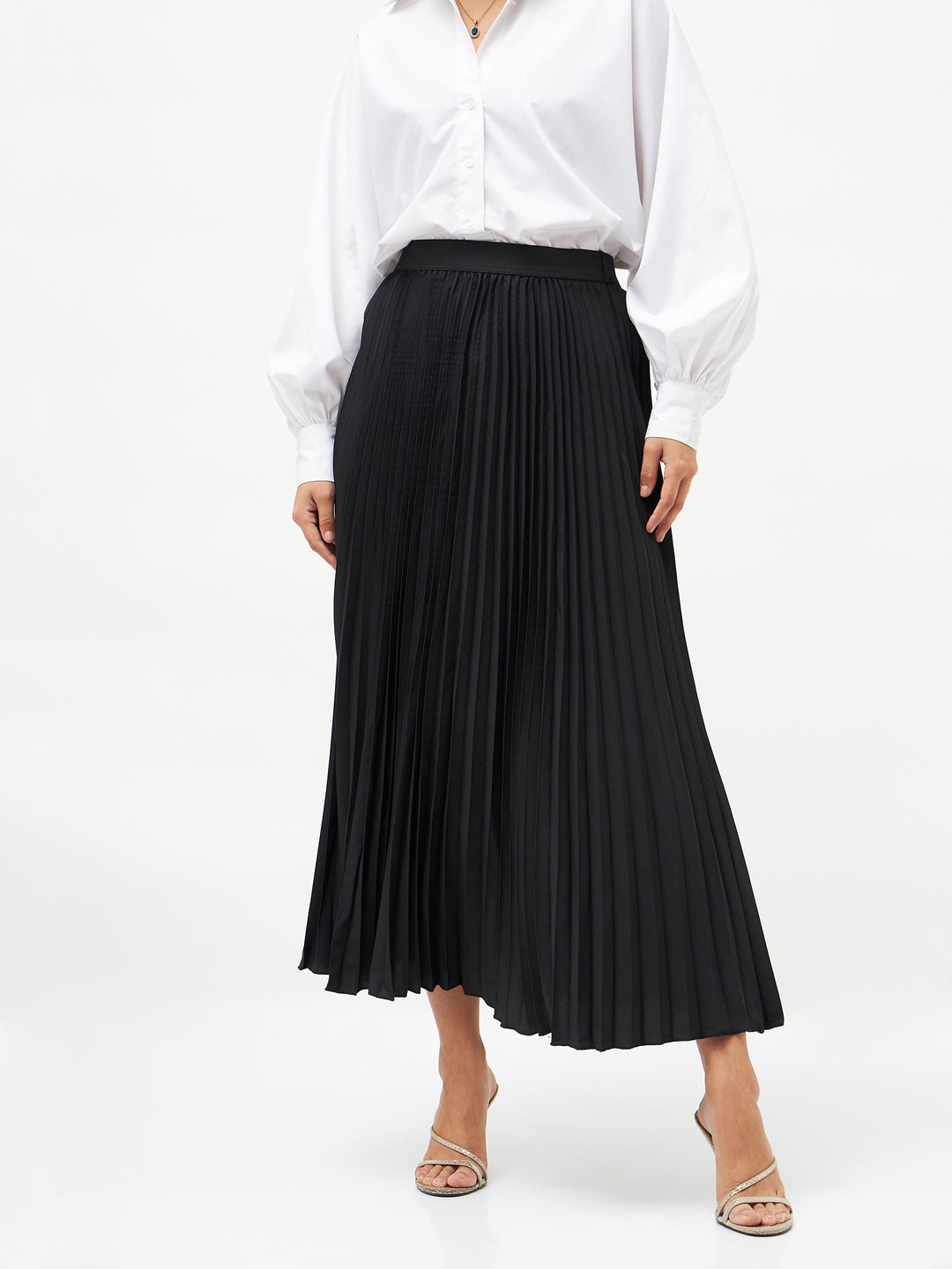 Women's Black Pleated Maxi Skirt in Crepe by Sassafras for wholesale, bulk, supplier, manufacturer and wholesaler buyers from Trendphoria