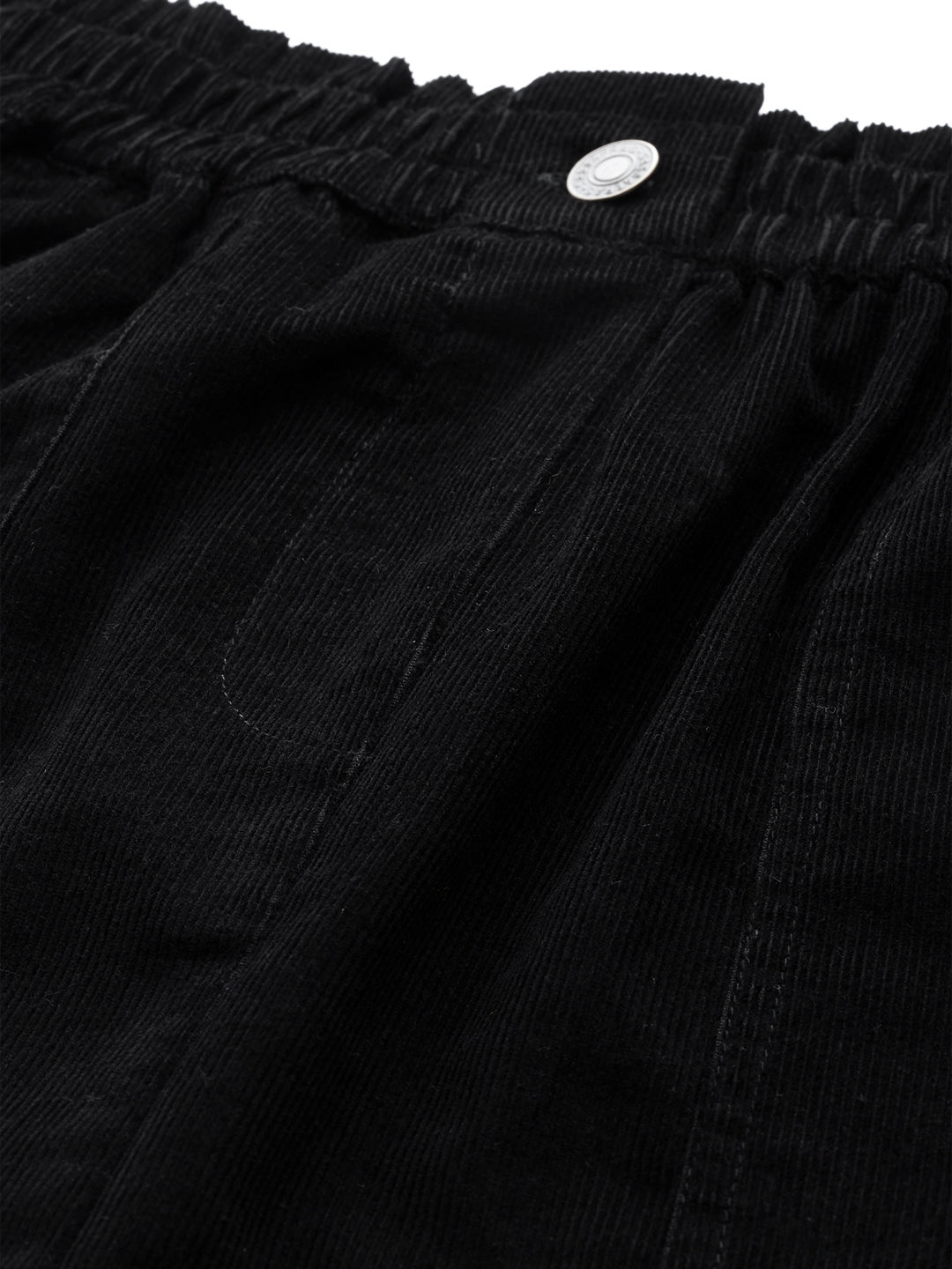 Women Black Corduroy Paper Bag Waist Mini Skirt