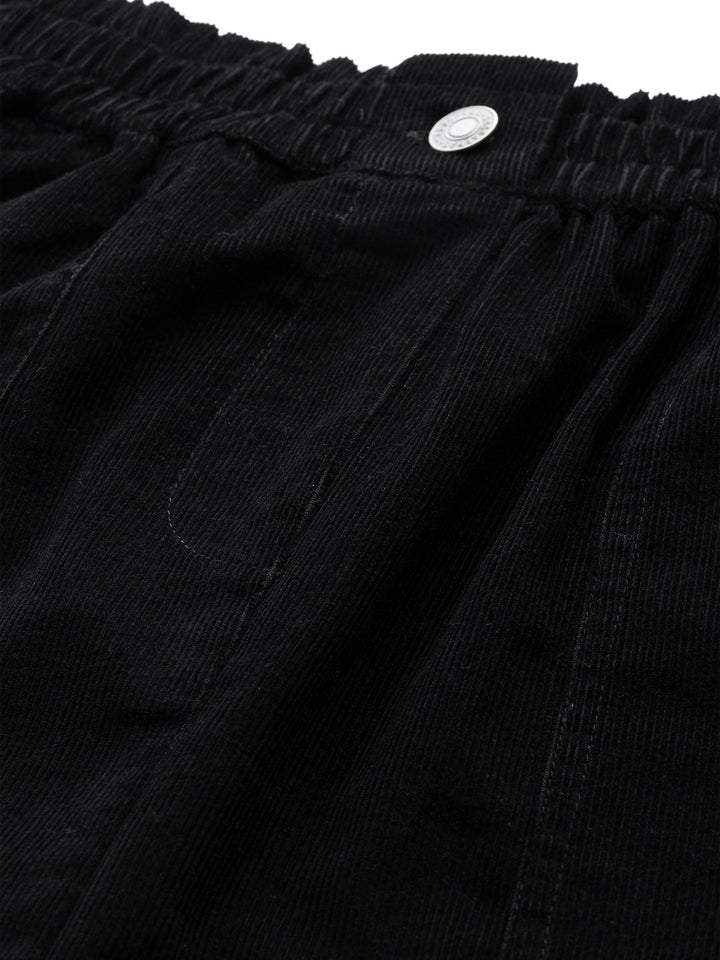 Women Black Corduroy Paper Bag Waist Mini Skirt