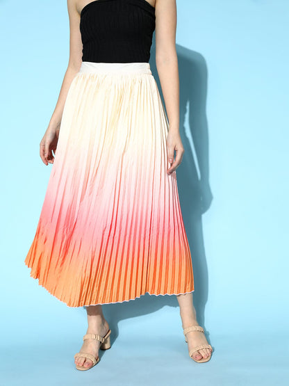 Peach & Orange Ombre Pleated Skirt