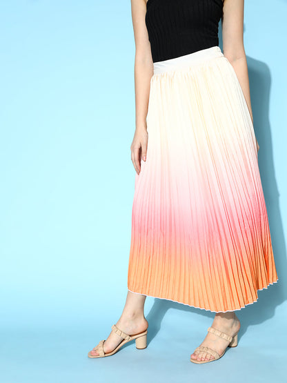 Peach & Orange Ombre Pleated Skirt