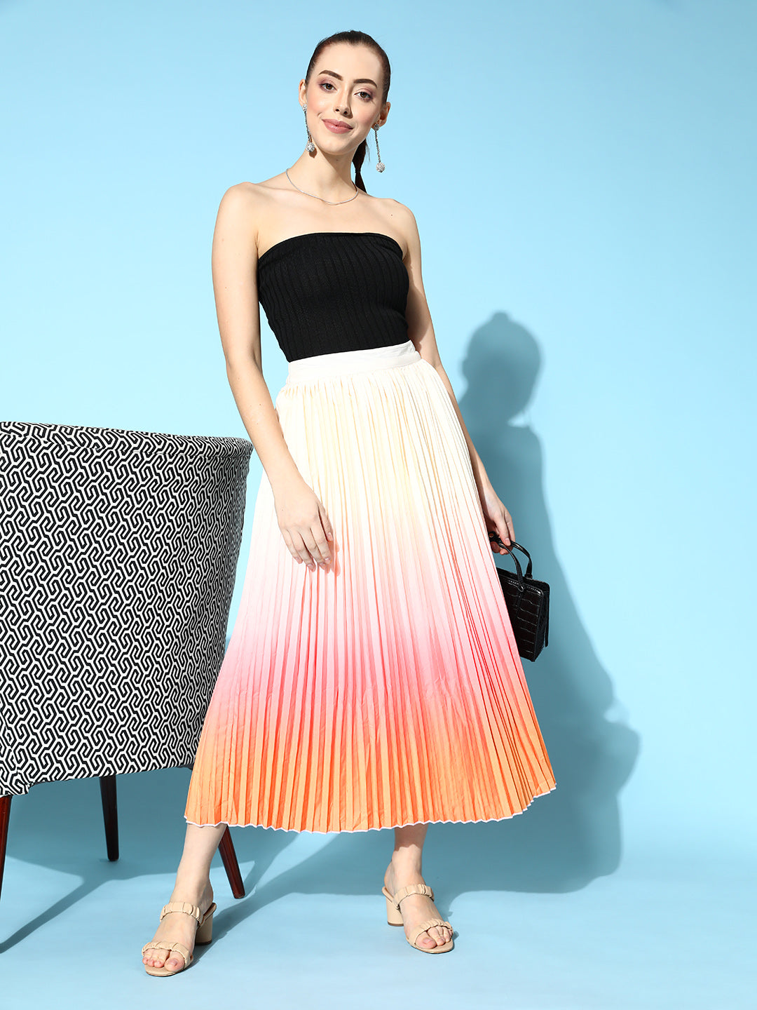 Peach & Orange Ombre Pleated Skirt
