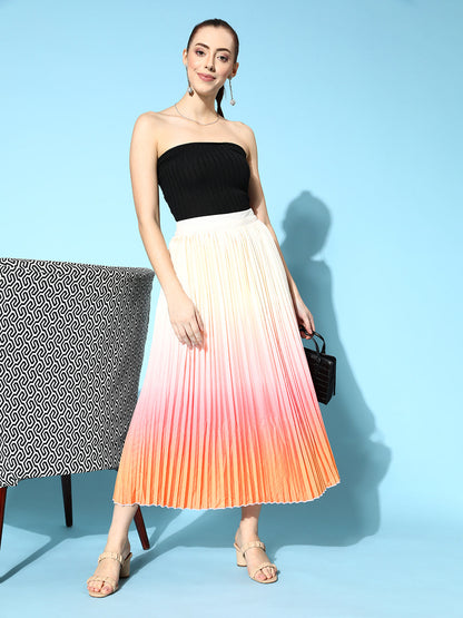 Peach & Orange Ombre Pleated Skirt