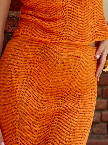 Orange Crochet Straight Maxi Skirt