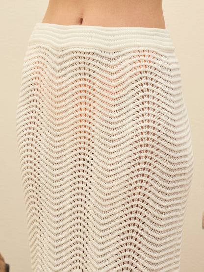 Women Off-White Crochet Straight Maxi Skirt