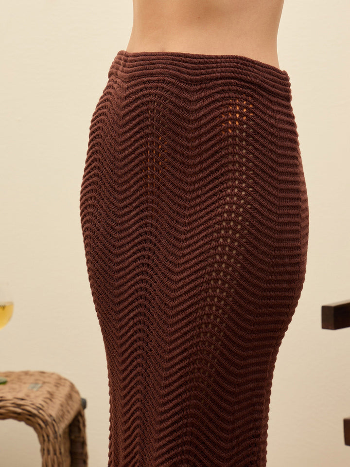 Women Brown Crochet Straight Maxi Skirt