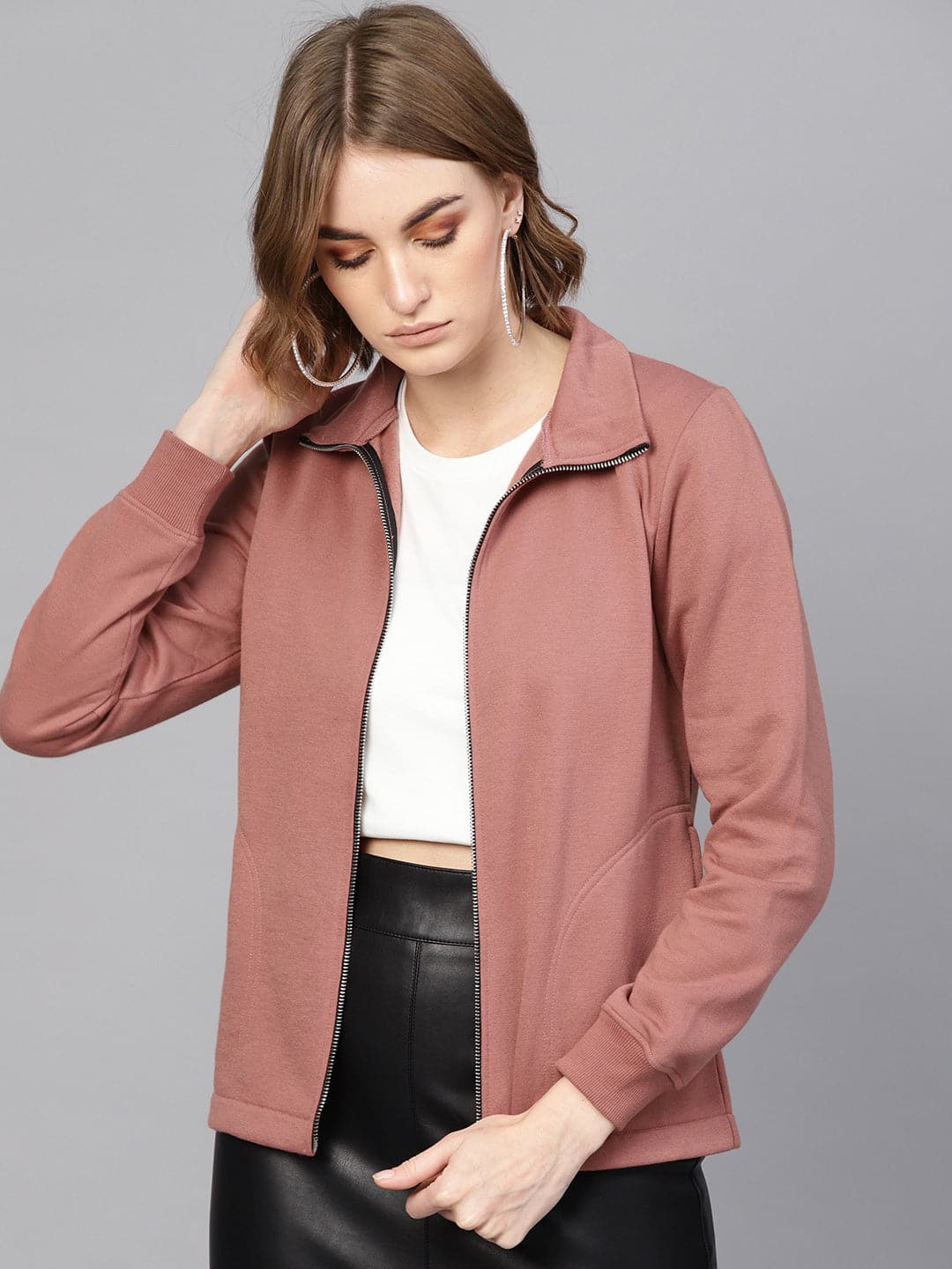 Women's Dusty Pink Zipper Sweatshirt in Cotton by Sassafras for wholesale, bulk, supplier, manufacturer and wholesaler buyers from Trendphoria