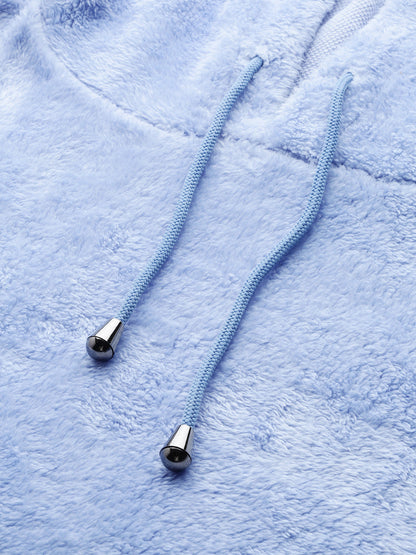 Blue Hooded Faux Fur Sweatshirt
