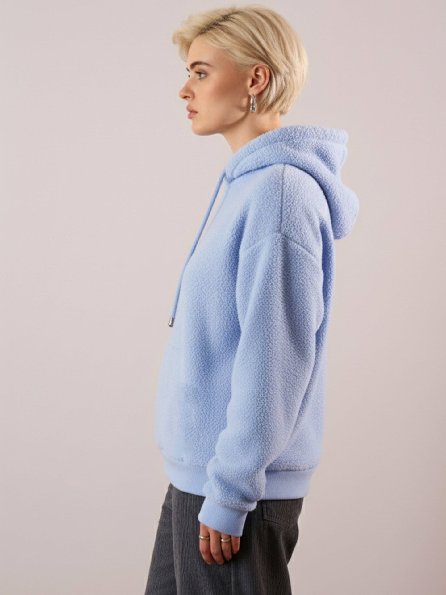 Women Blue Hooded Faux Fur Sweatshirt
