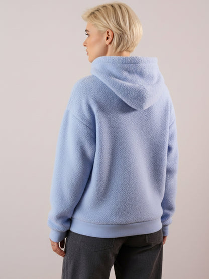 Women Blue Hooded Faux Fur Sweatshirt