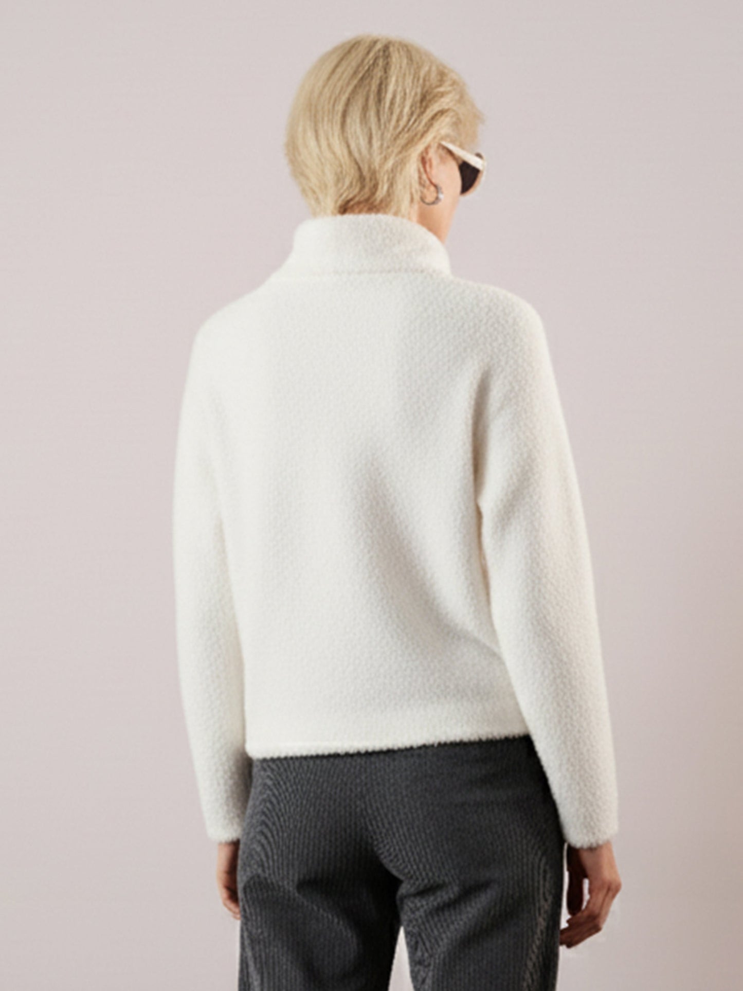 Women White High Neck Faux Fur Sweatshirt