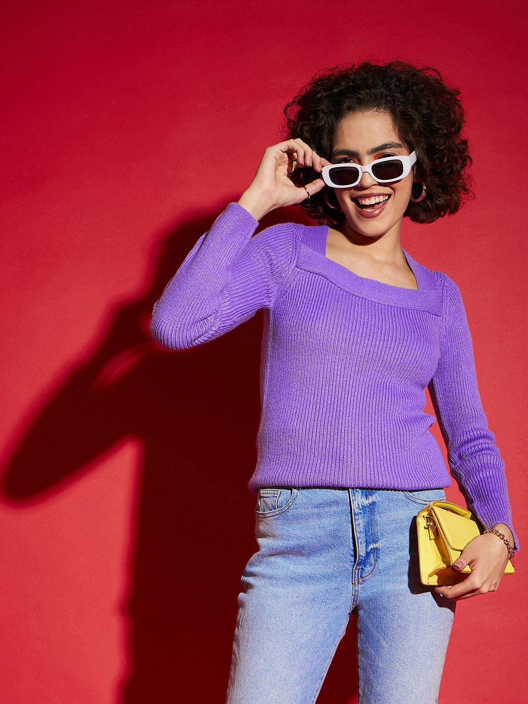 Women's Women Lavender Rib Square Neck Full Sleeves Sweater in Acrylic by Sassafras for wholesale, bulk, supplier, manufacturer and wholesaler buyers from Trendphoria
