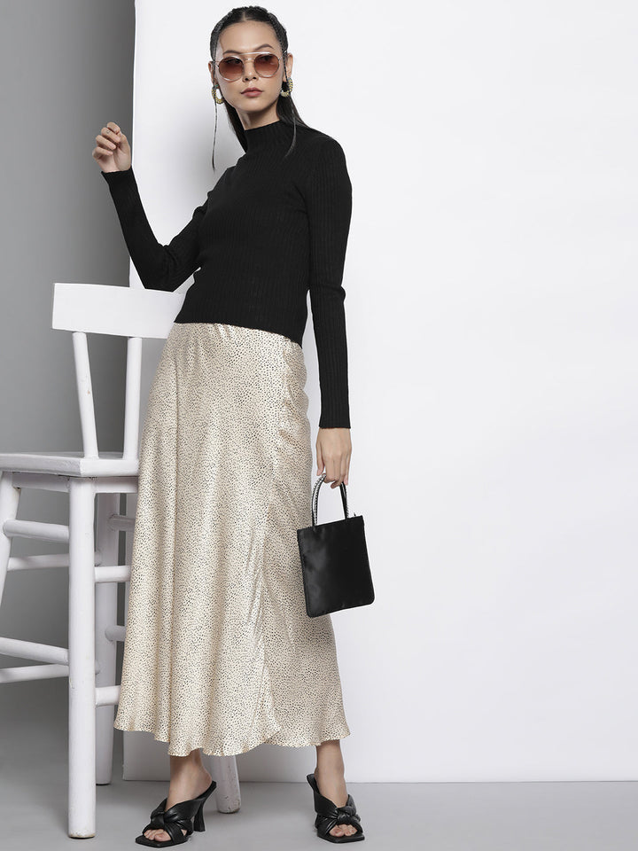 Women Black Rib High Neck Full Sleeves Sweater