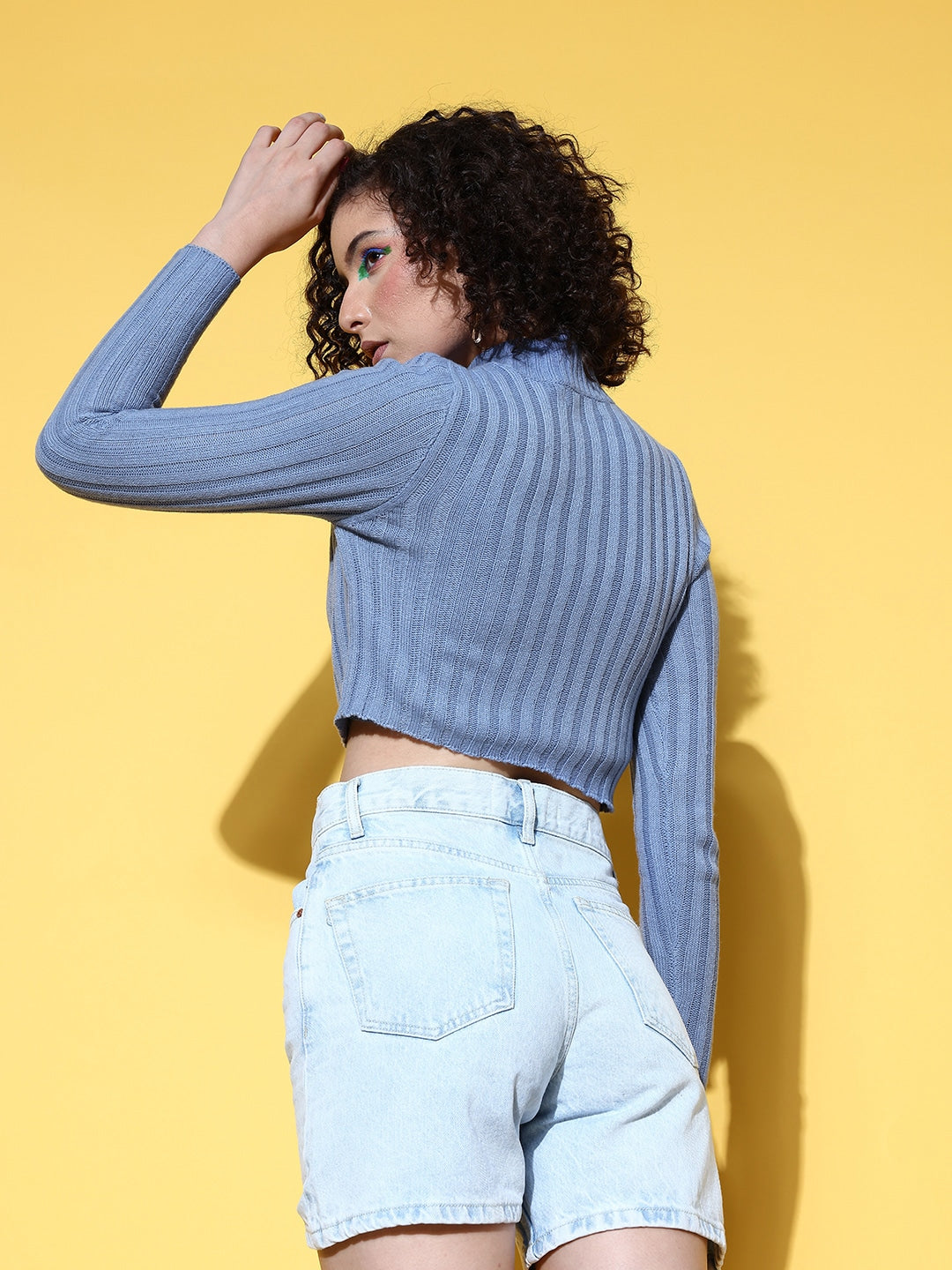 Dull Blue Rhombus Neck Wool Cardigan