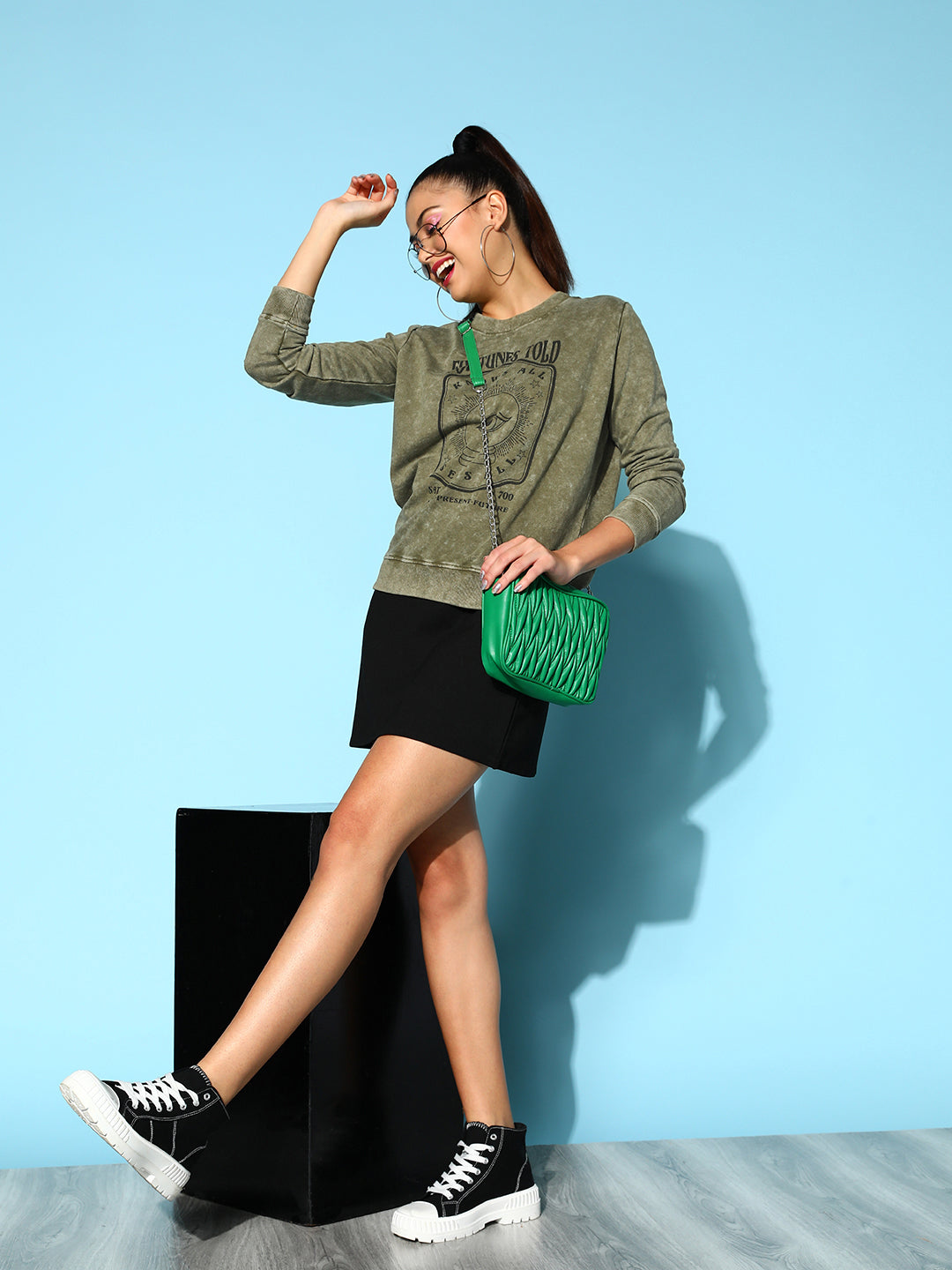 Olive Terry Acid Wash Sweatshirt
