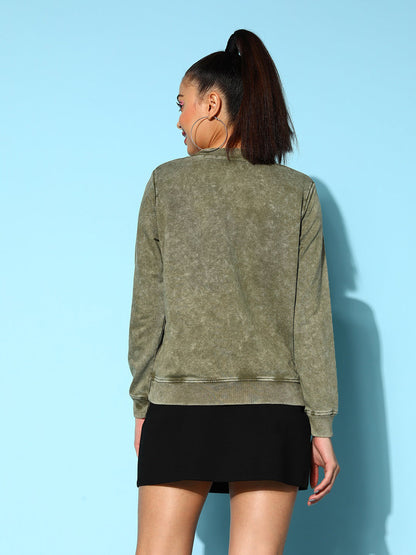 Olive Terry Acid Wash Sweatshirt