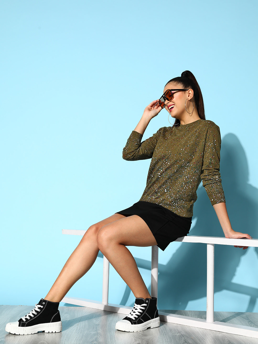 Olive Terry Splatter Paint Sweatshirt