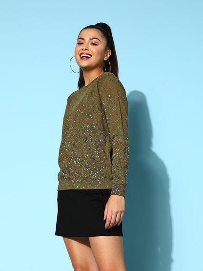 Olive Terry Splatter Paint Sweatshirt