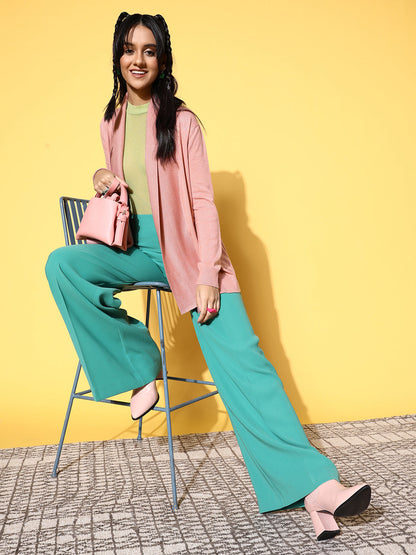 Pink Shawl Collar Front Open Sweater