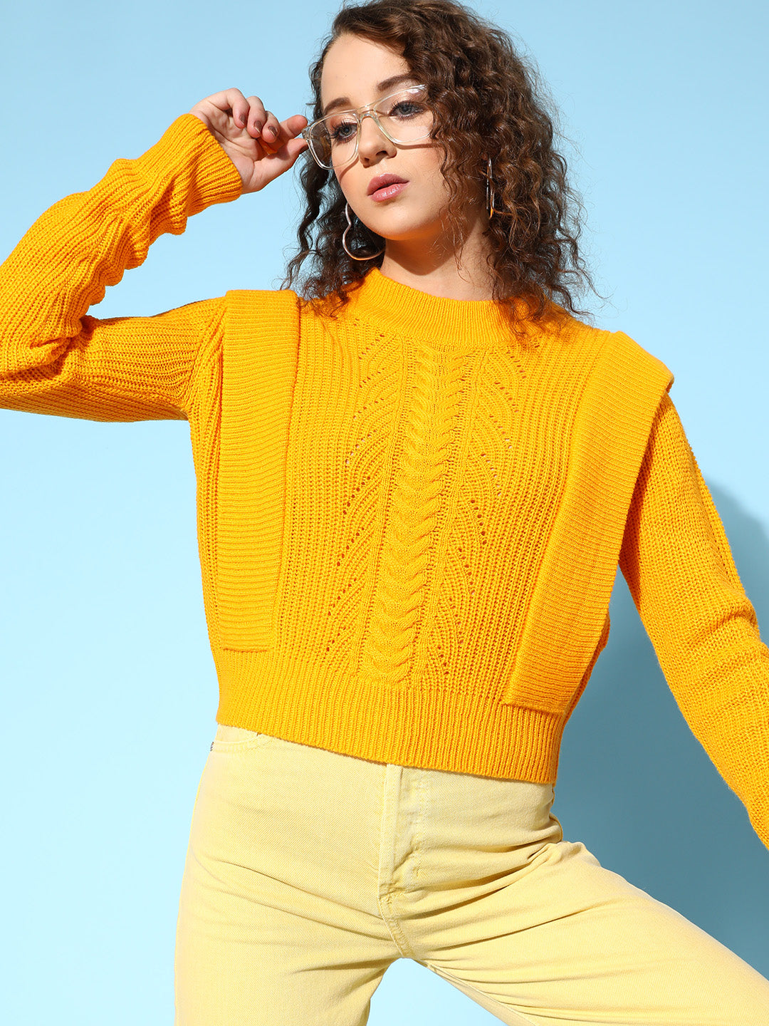 Mustard Rib Frill Detail Loose Knit Sweater