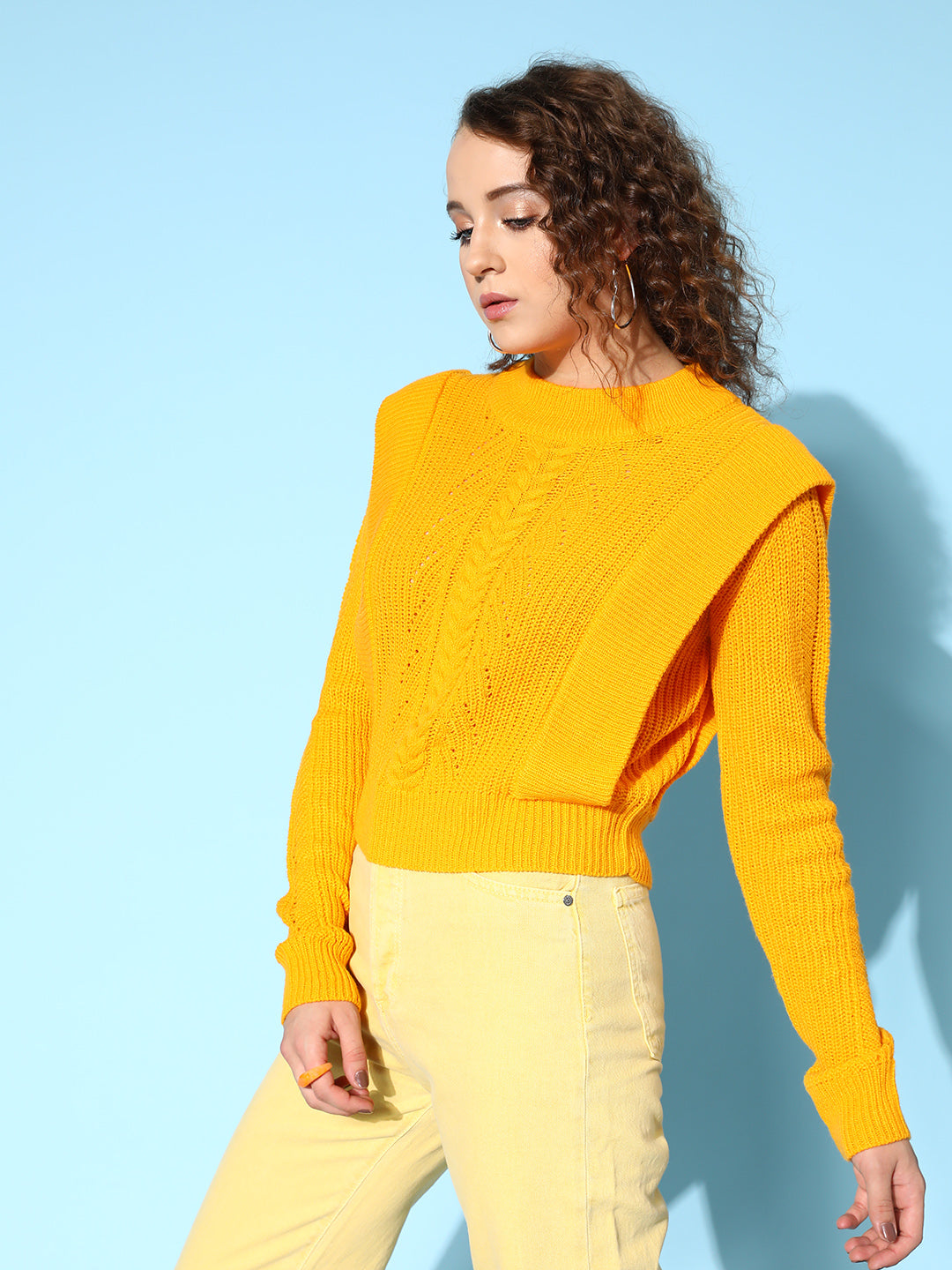 Mustard Rib Frill Detail Loose Knit Sweater