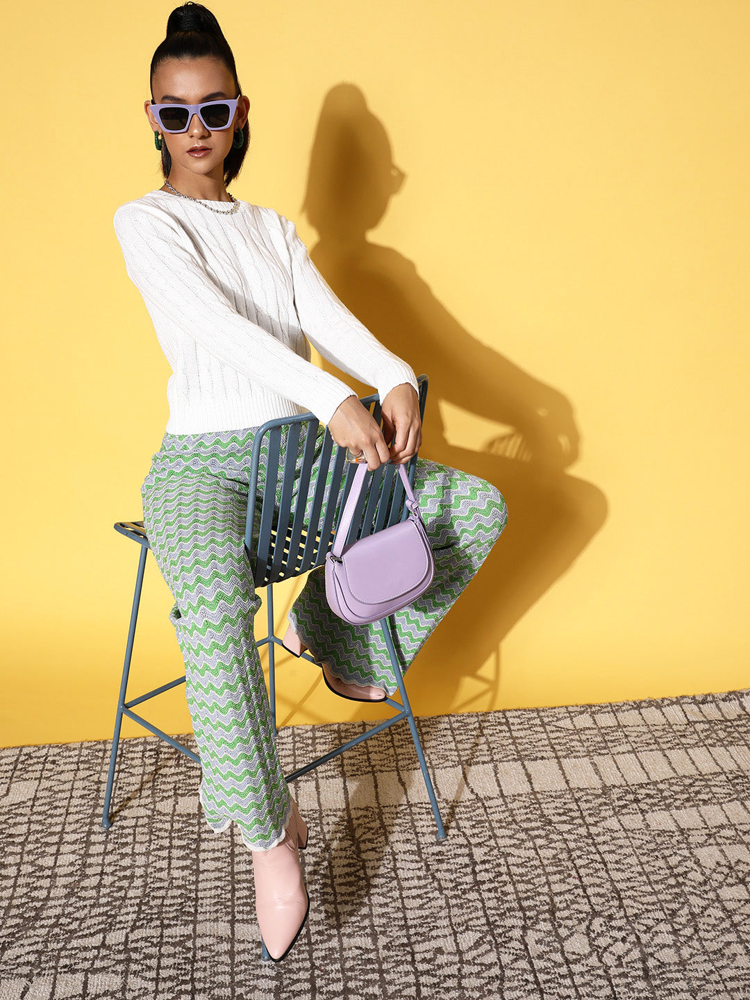White Cableknit Full Sleeves Sweater