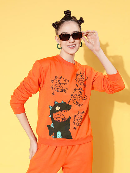 Orange Fleece Dragon Sweatshirt