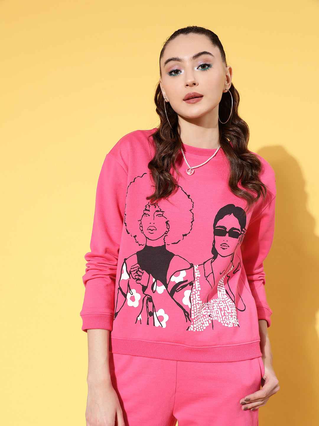 Pink Fleece Line Art Sweatshirt