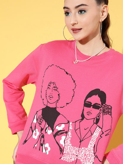 Pink Fleece Line Art Sweatshirt