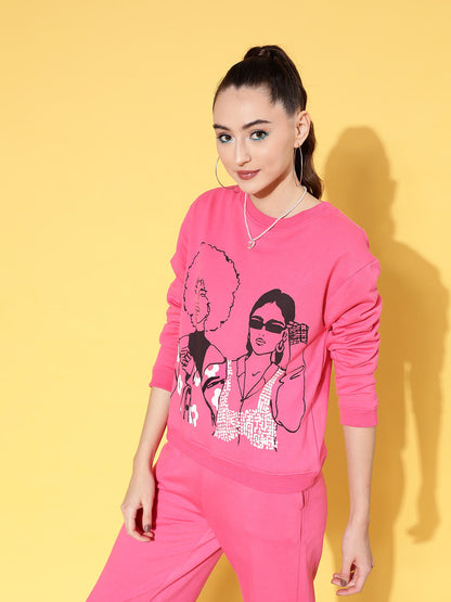 Pink Fleece Line Art Sweatshirt