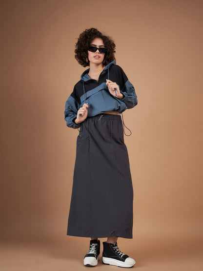 Black ColourBlock Parachute Hoodie