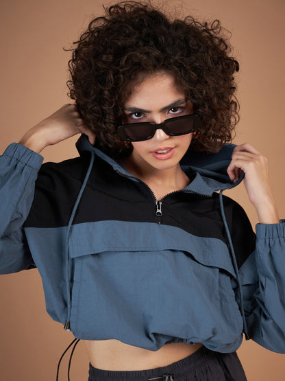 Black ColourBlock Parachute Hoodie