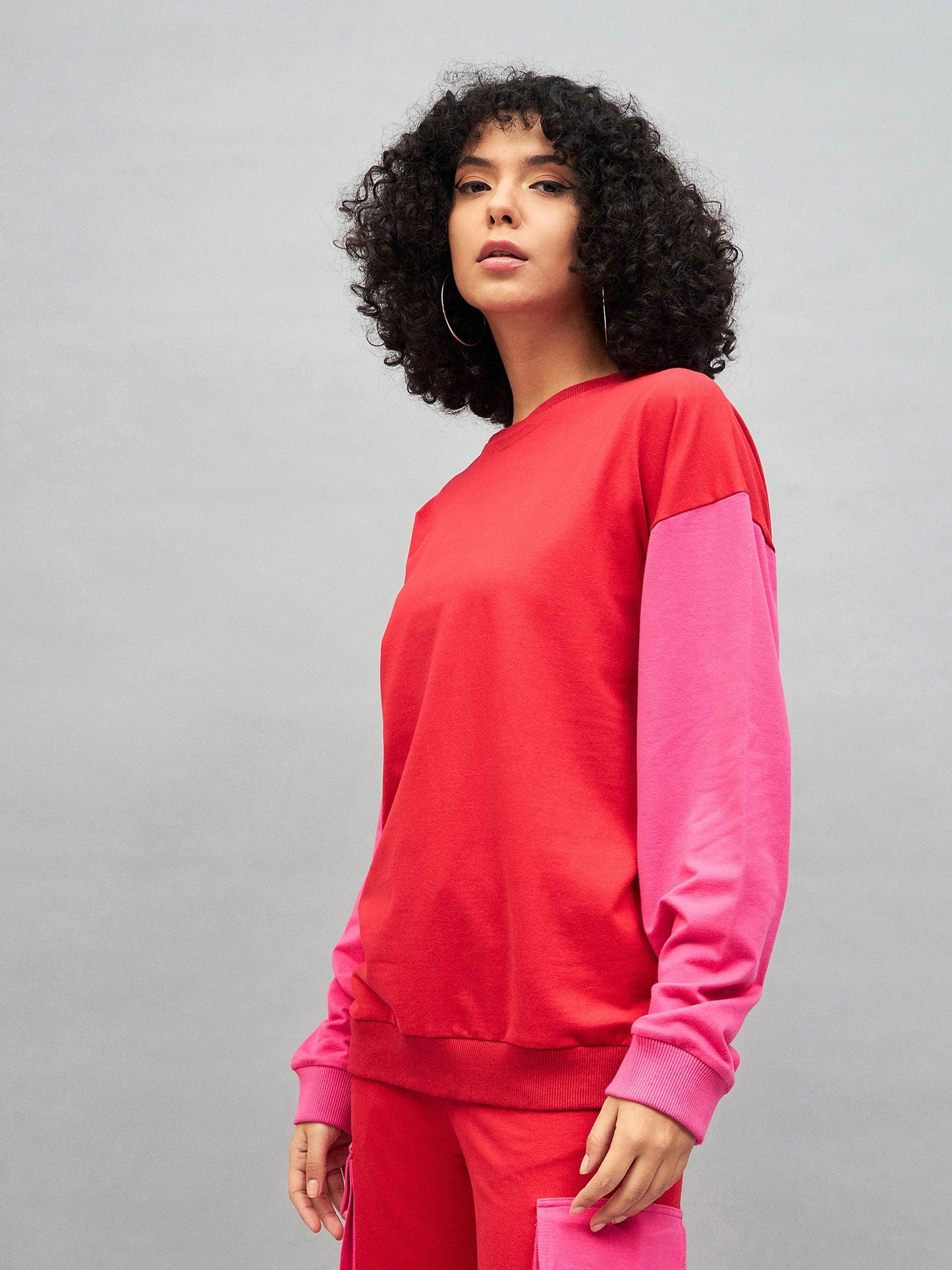 Red Knitted ColourBlock Oversize Sweatshirt