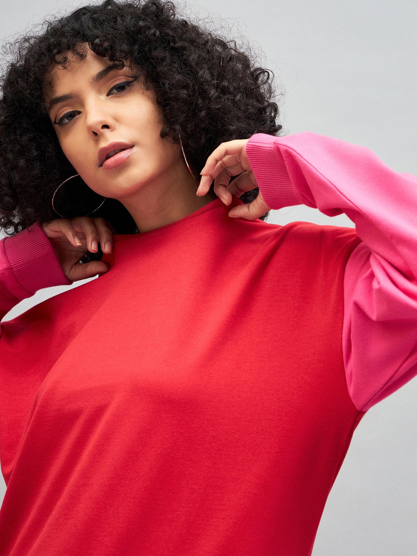 Red Knitted ColourBlock Oversize Sweatshirt