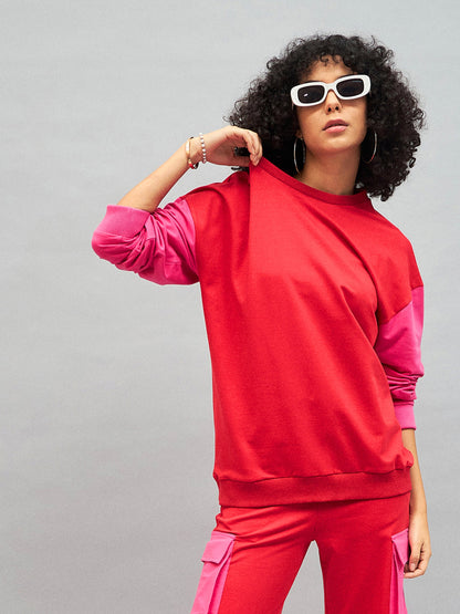 Red Knitted ColourBlock Oversize Sweatshirt