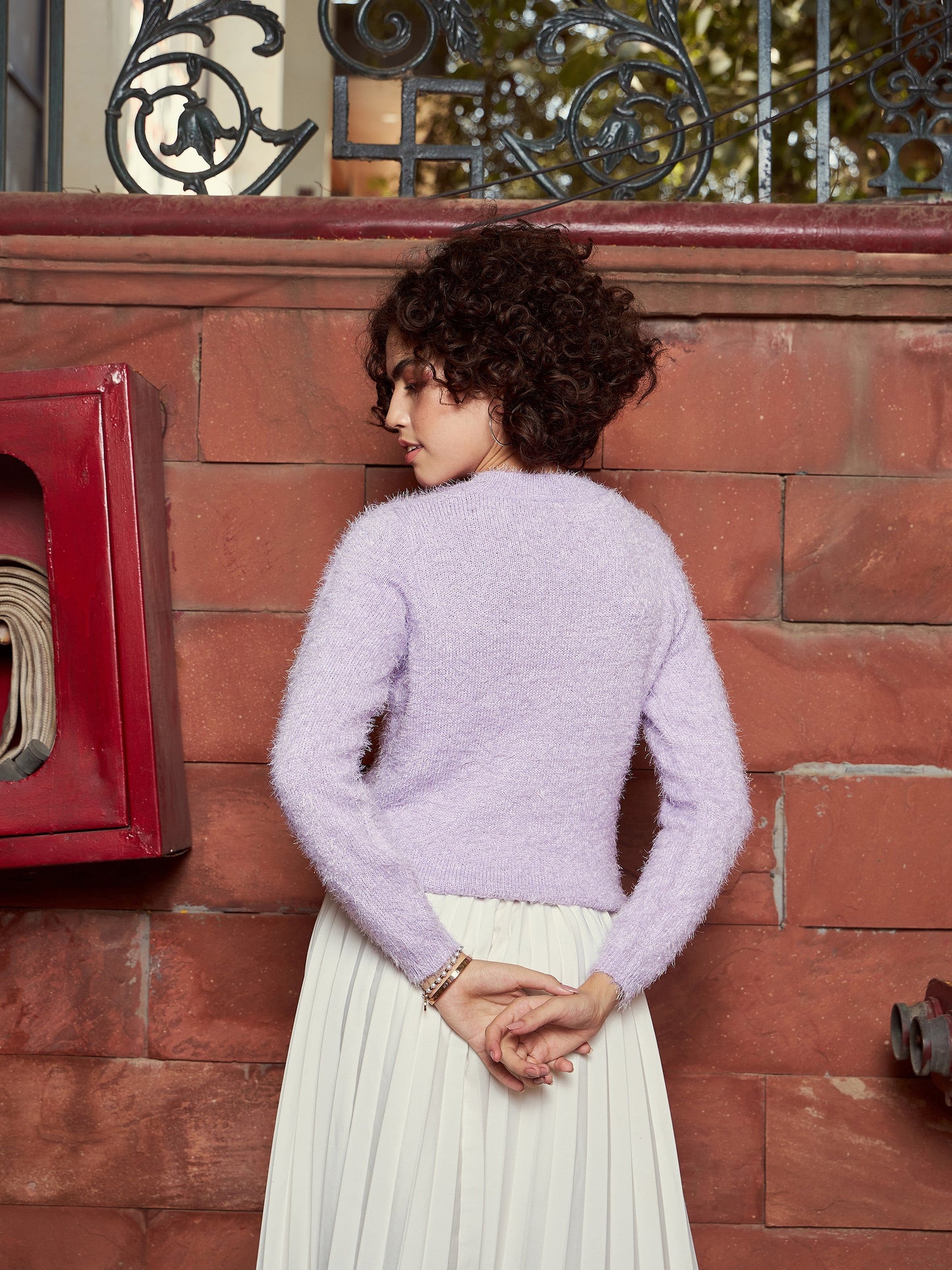 Purple Round Neck Hairy Fur Pullover Sweater