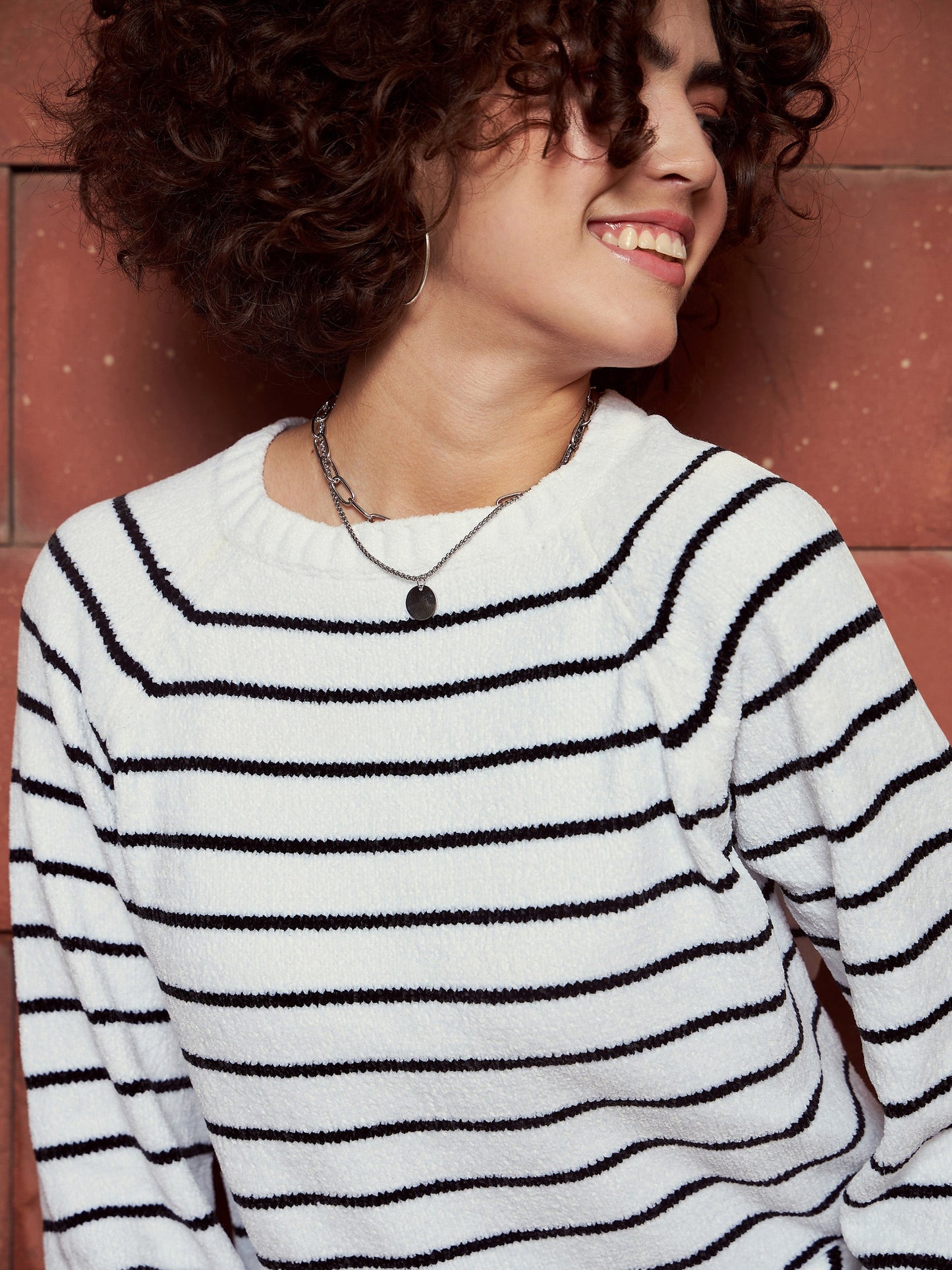 Black & White Striped Full Sleeves Sweater