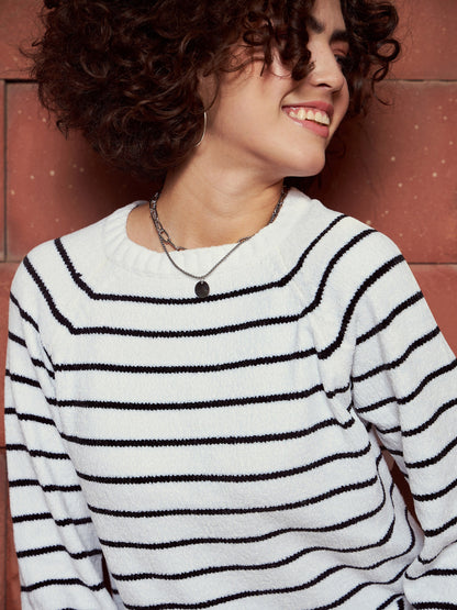 Black & White Striped Full Sleeves Sweater