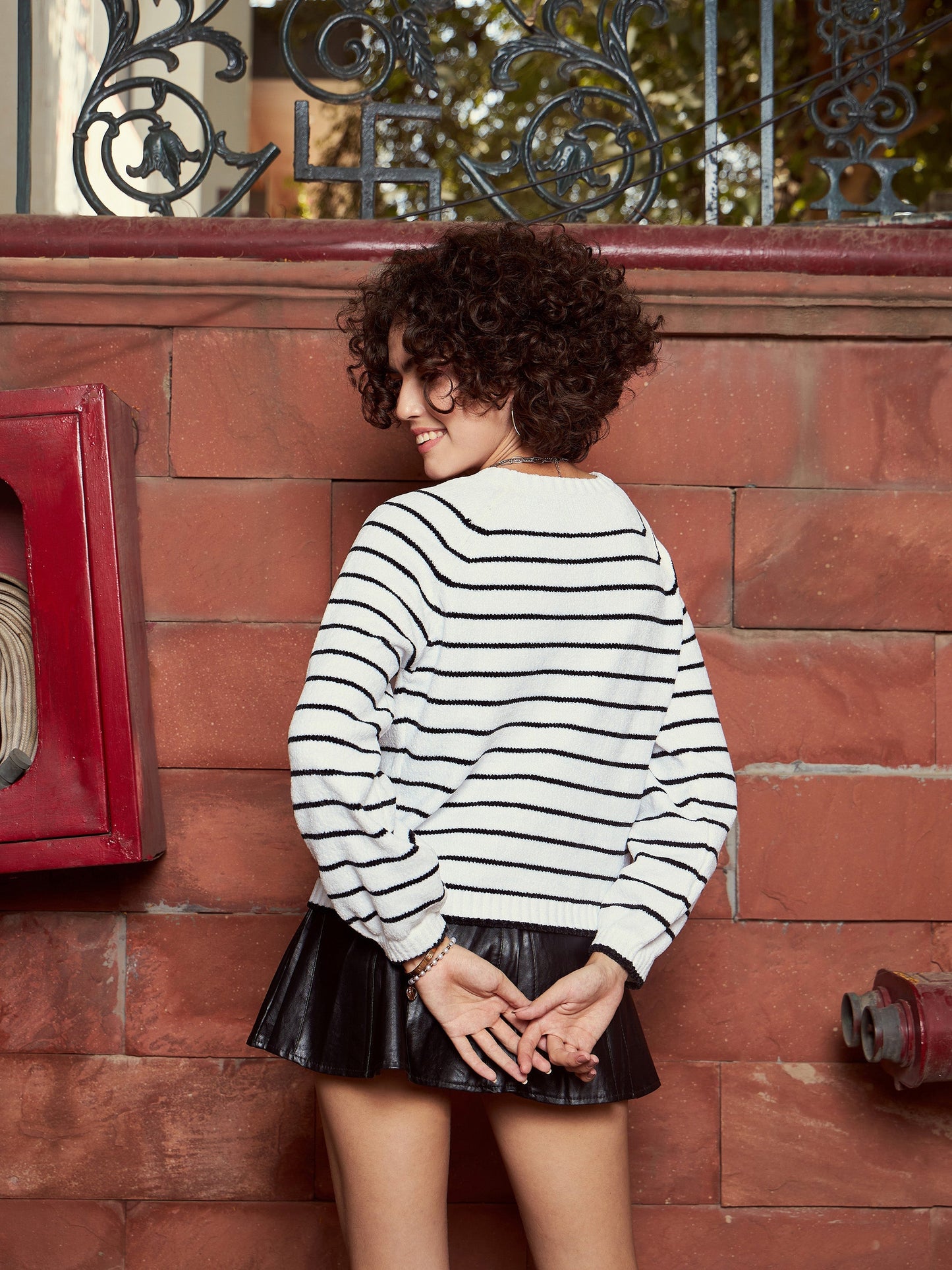 Black & White Striped Full Sleeves Sweater