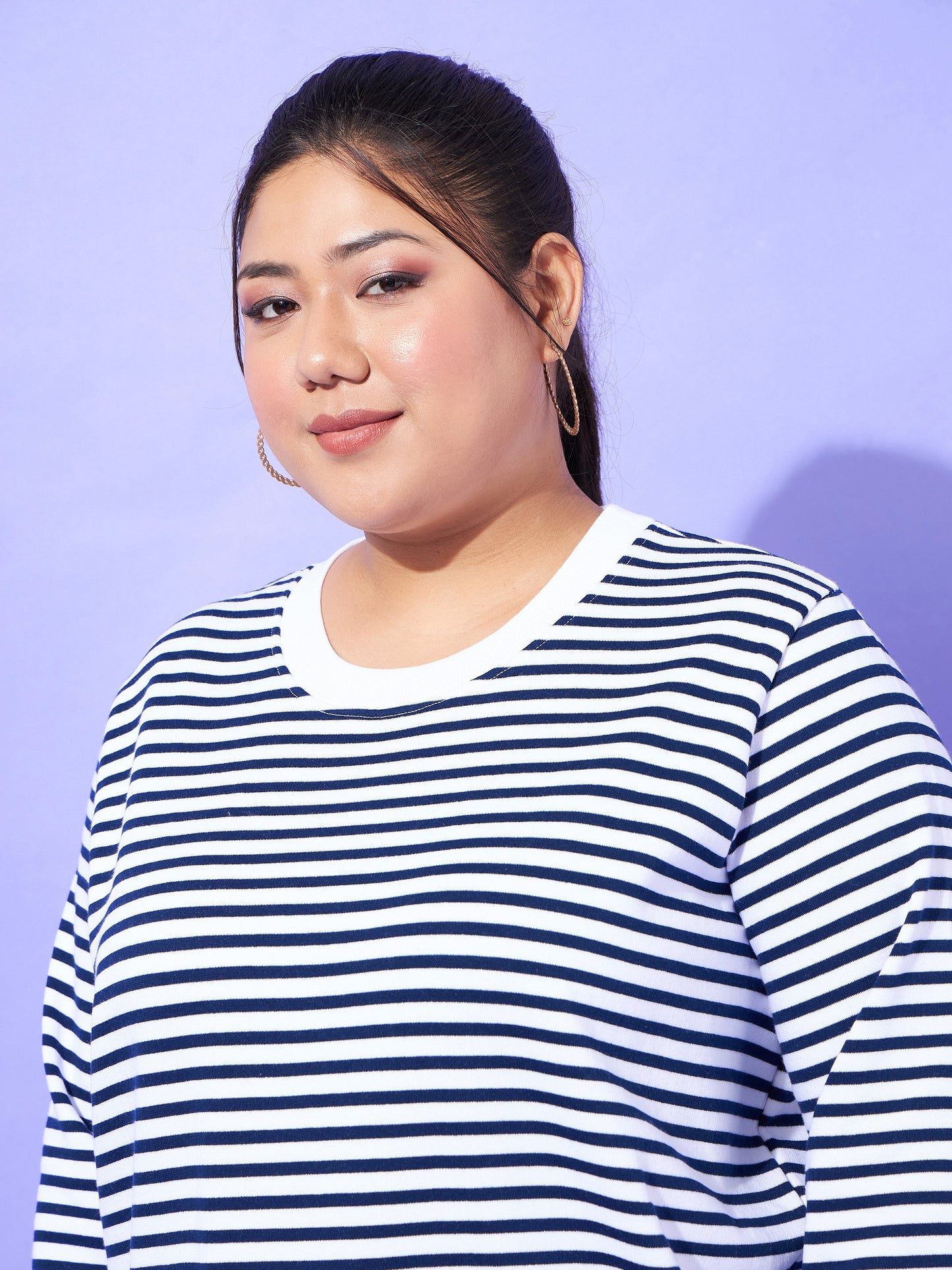 Navy & White Striped Full Sleeves Sweater